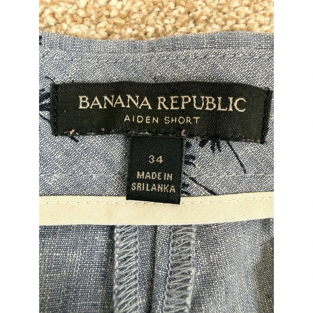 Banana‎ Republic Aiden Shorts Mens 34 Blue Palm Tree Print Linen Cotton Tropical